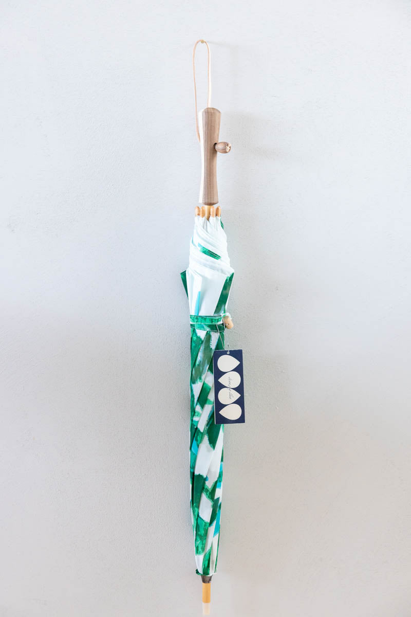 Breezy Blue にじみ手捺染パラソル botanical green 長傘
