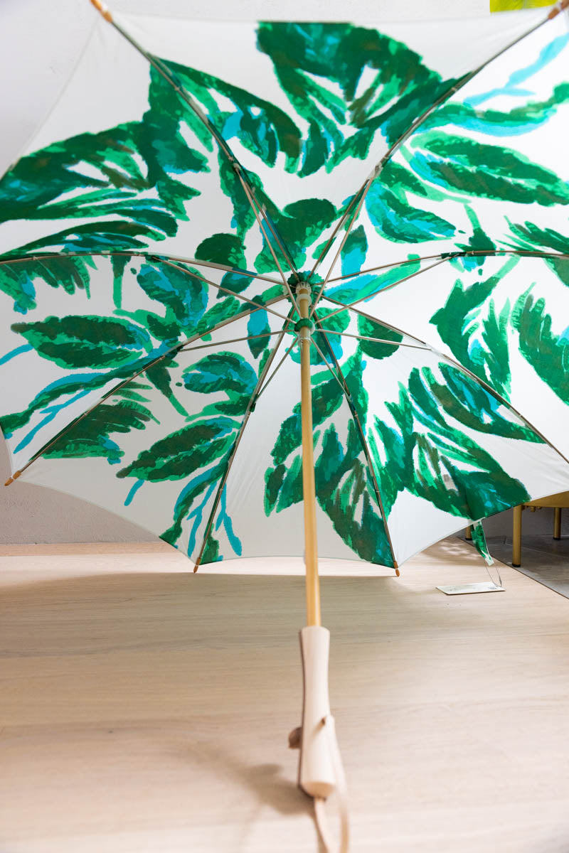 Breezy Blue にじみ手捺染パラソル botanical green 長傘