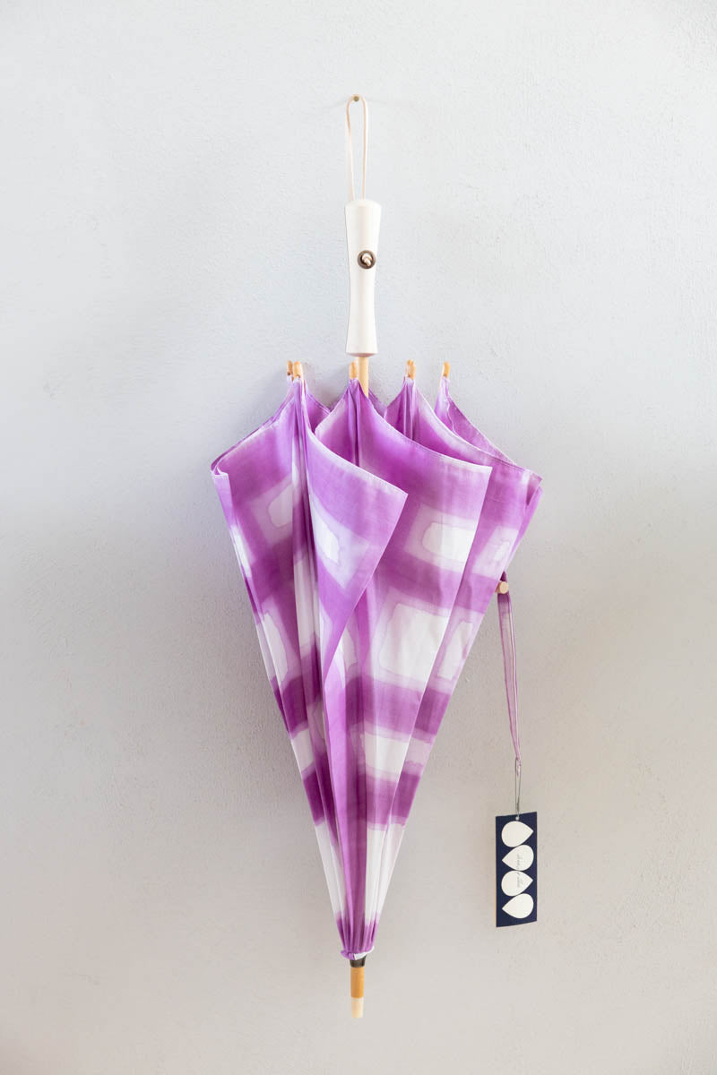 Breezy Blue にじみ手捺染パラソル check mauve 長傘