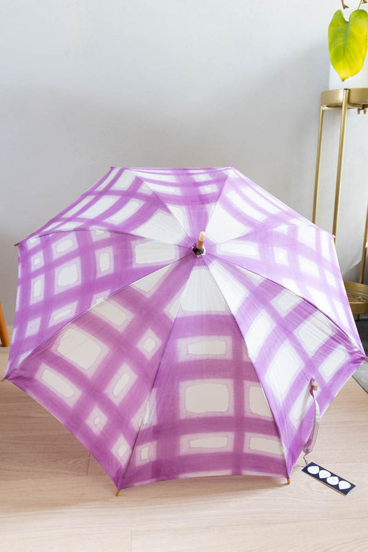 Breezy Blue にじみ手捺染パラソル check mauve 長傘