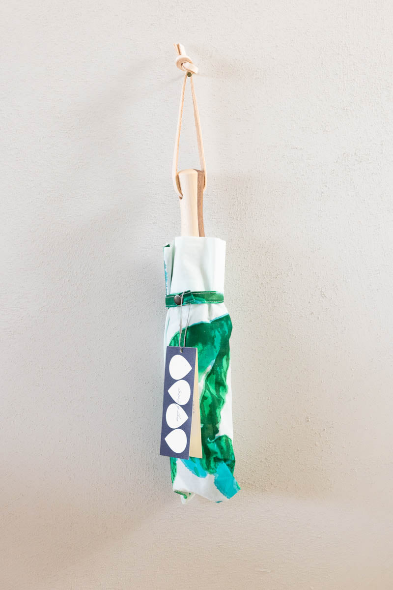 Breezy Blue にじみ手捺染パラソル botanicals green 折り畳み