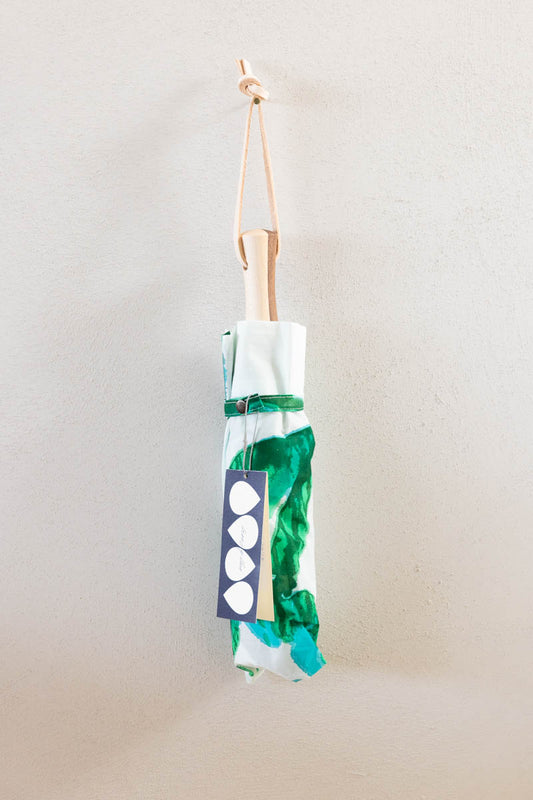 Breezy Blue にじみ手捺染パラソル botanicals green 折り畳み