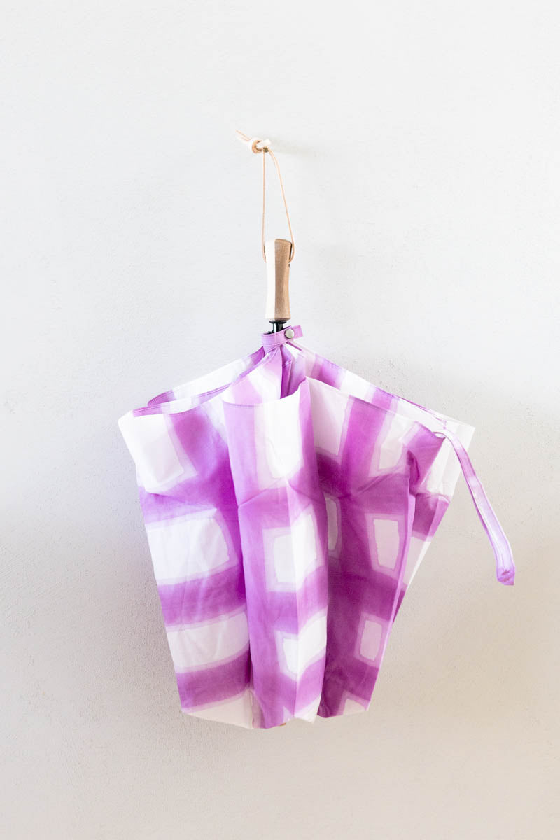 Breezy Blue にじみ手捺染パラソル check mauve 折り畳み